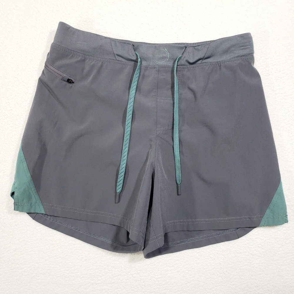 Hylete‎ Athletic Shorts Women Small Gray Teal High-Cut Running Gym Workout